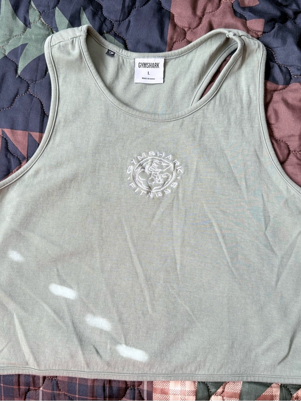 Gymshark Sage Green Embroidered Logo Crop Tank
